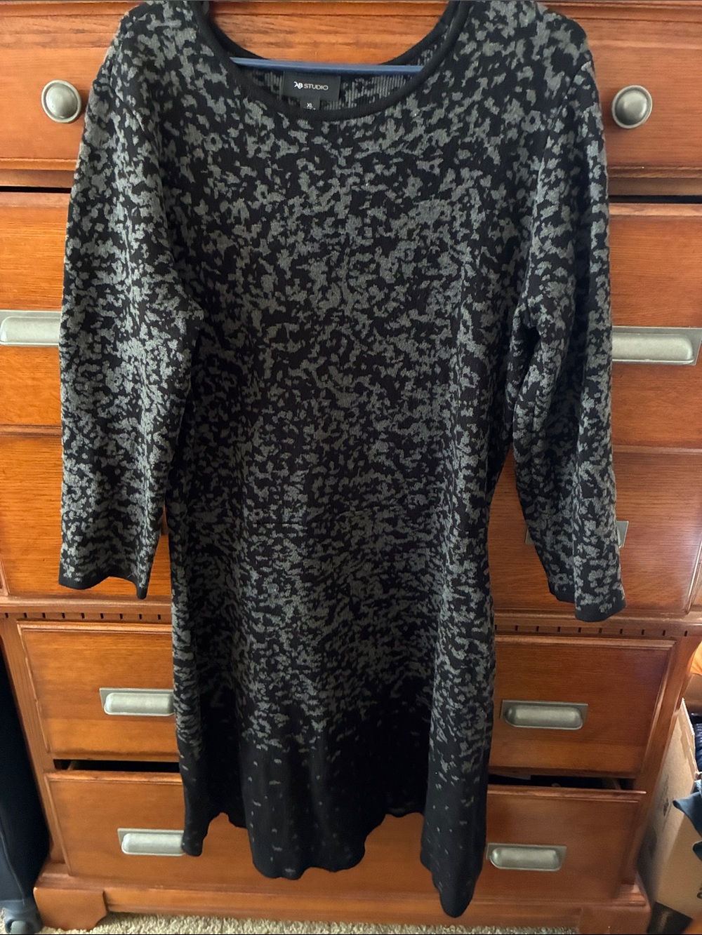 Studio Black & Gray Long-Sleeve Patterned Knit Dress